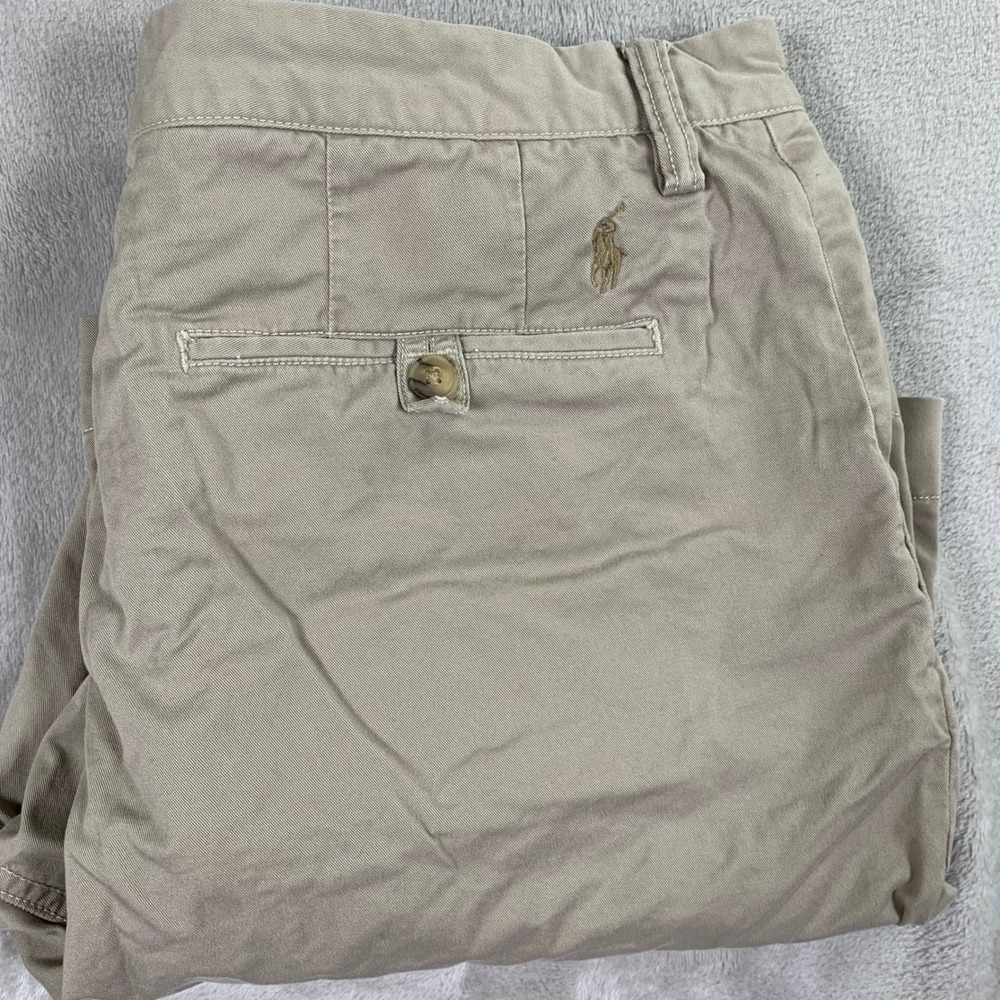 Polo Ralph Lauren Chino Shorts Mens 34 Tan Khaki Flat Front Stretch Cotton Twill